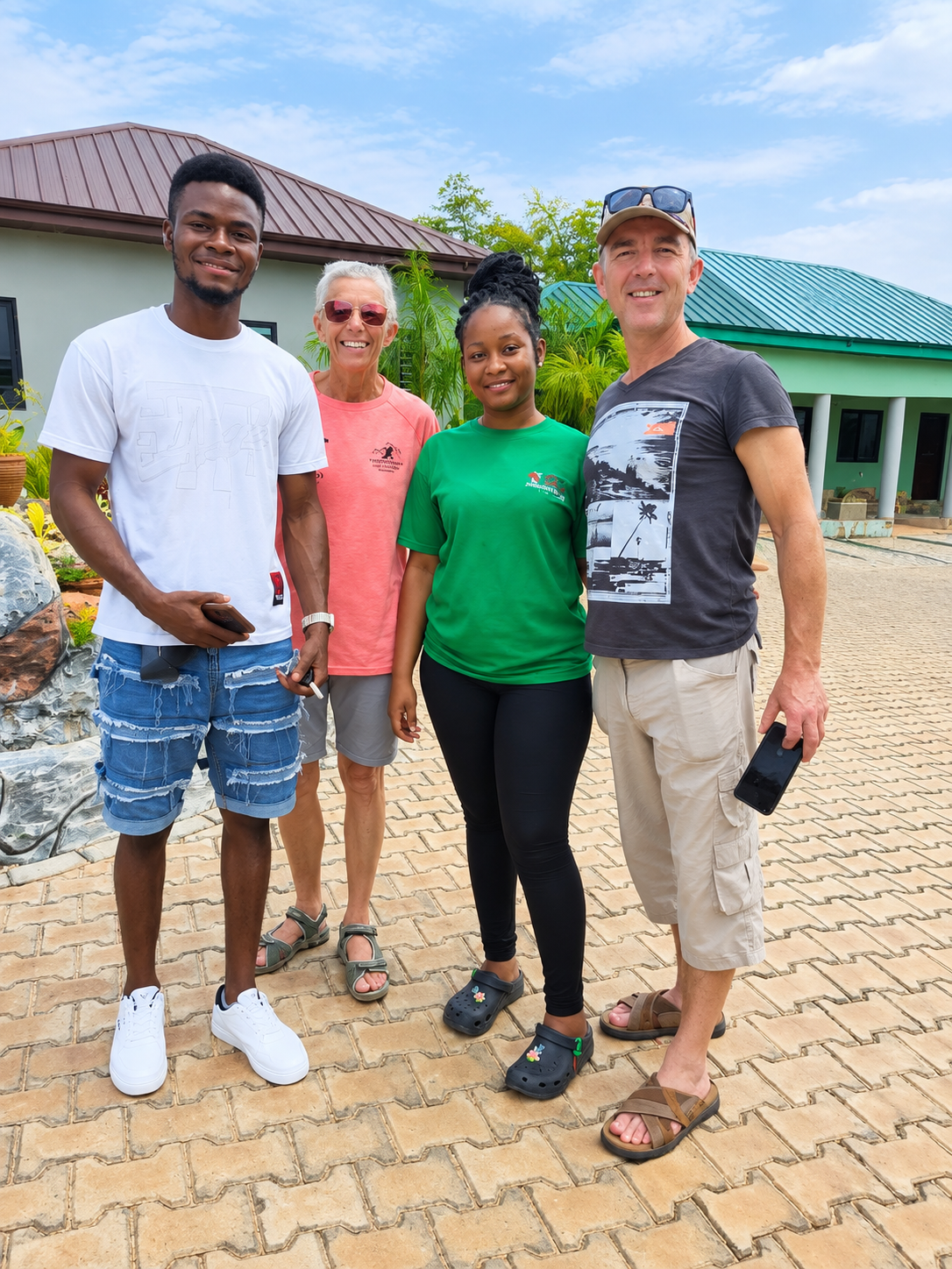 Group smiling at the jungle lodge