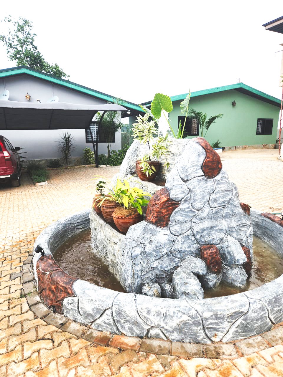 Decorative fountain in the hotel courtyard